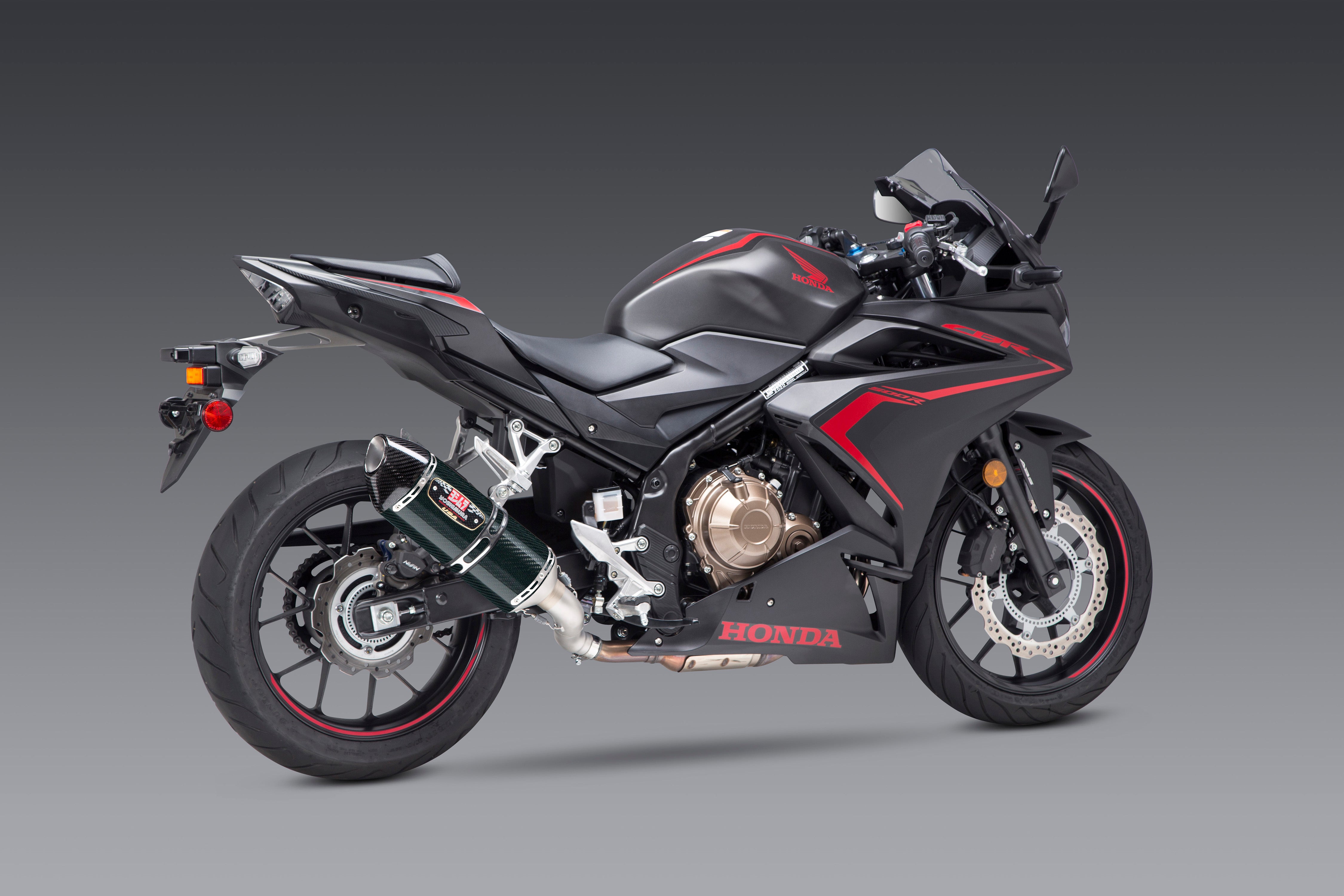 Yoshimura CBR500R 16-25 R-77 Stainless Slip-On Exhaust, w/ Carbon Fiber Muffler - 12553B0220