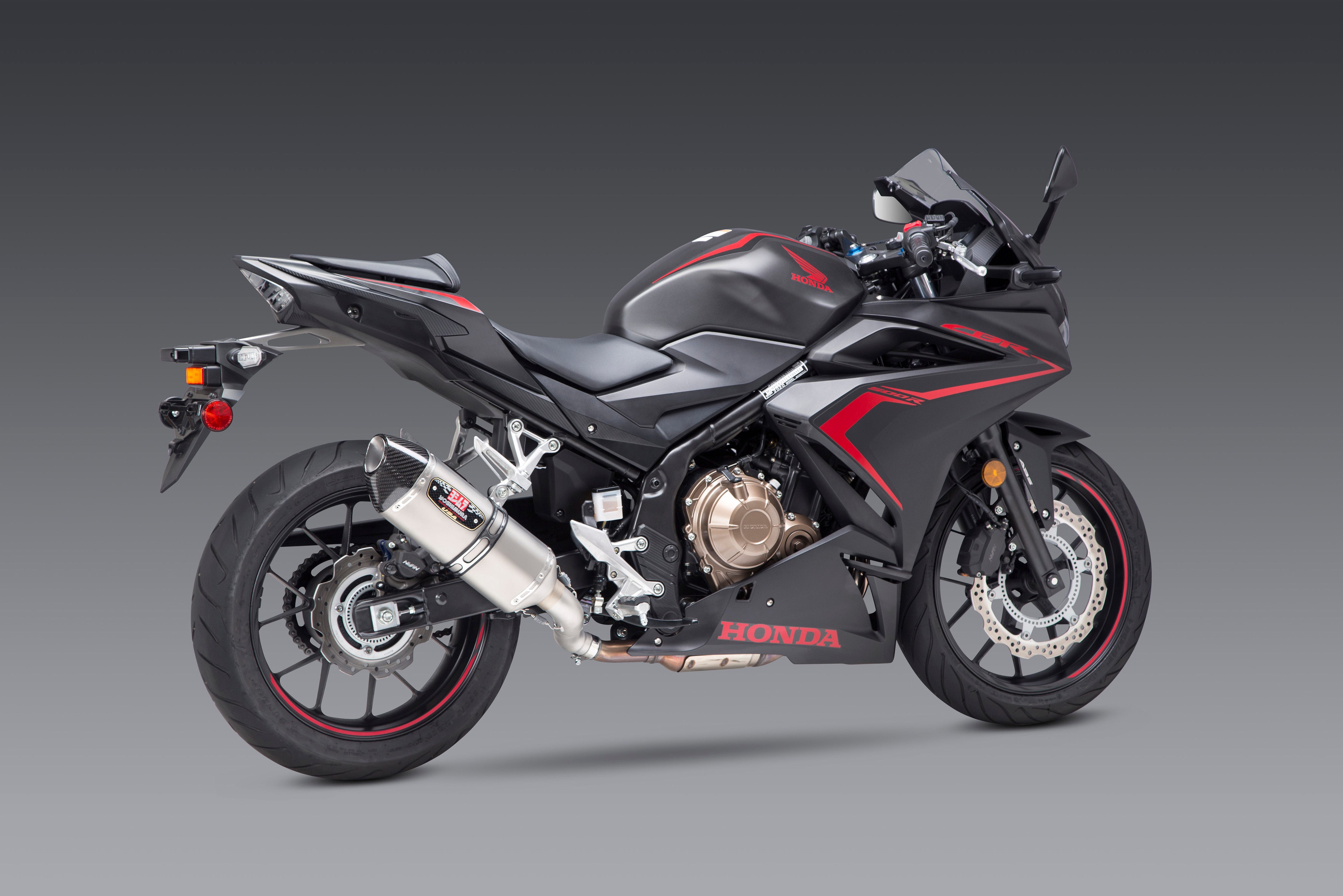 Yoshimura CBR500R 16-25 R-77 Stainless Slip-On Exhaust, w/ Stainless Muffler - 12553B0520