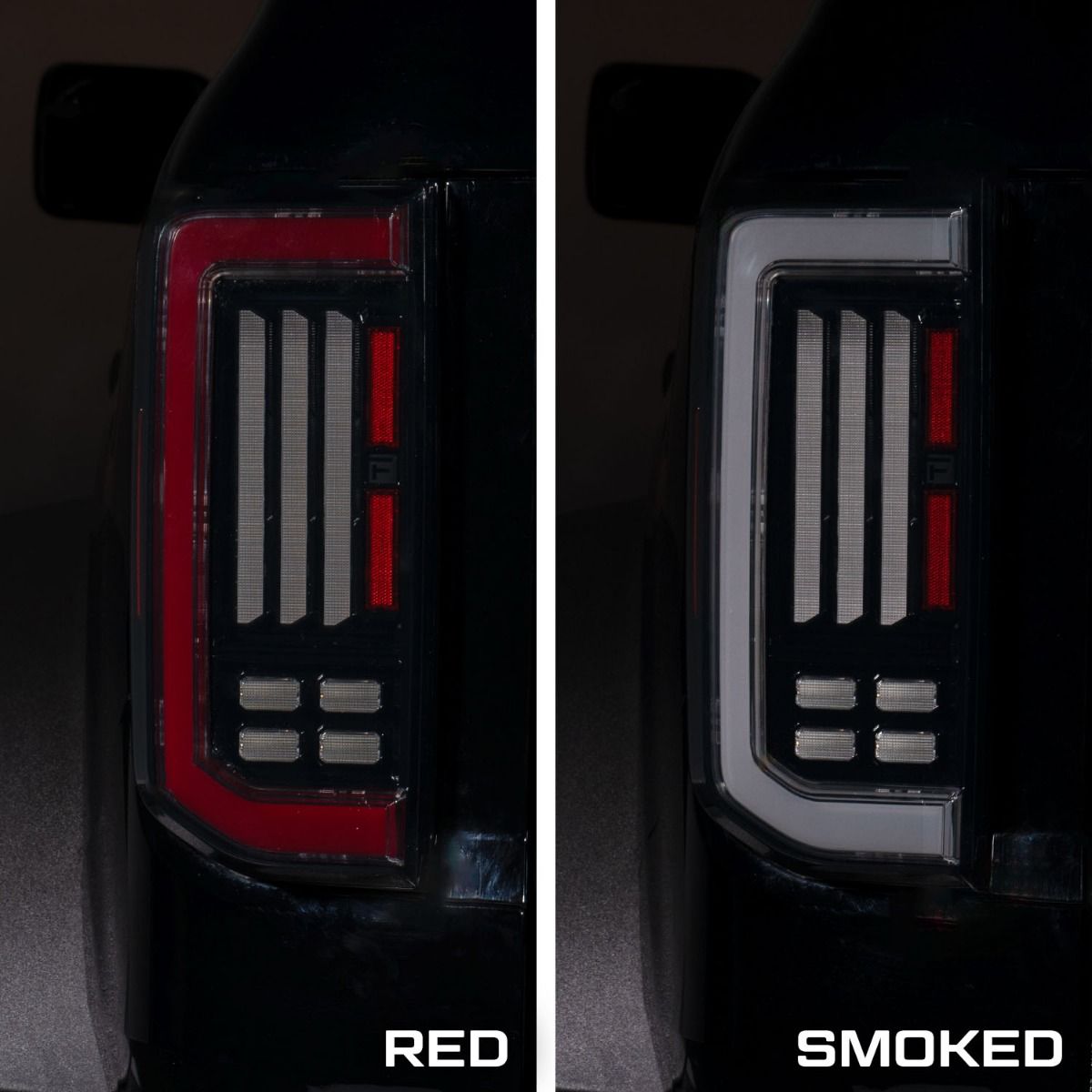 FORM Bronco tail lights - ford bronco tail lights comparison collage red vs smoked - FL0085