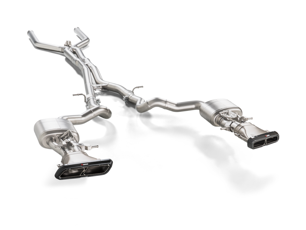 Akrapovic 2018 Mercedes Benz E63 Evolution Line (Titanium) & Link Pipe w/ Gloss Carbon Fiber Tips - MTP-ME/T/5H-5-G