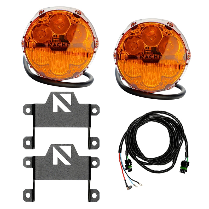 NACHO Quatro SAE/Spot Combo Plug-N-Play Fog Light Kit, Ford Bronco Gen 6, Plastic Bumper, Amber, Pair - V3BC1KASM