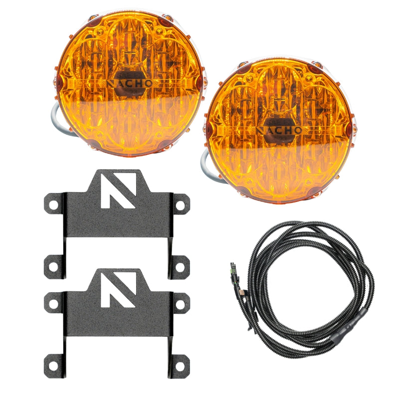 NACHO Quatro SAE Plug-N-Play Fog Light Kit, Ford Bronco Gen 6, Plastic Bumper, Amber, Pair - V3BC1KASO