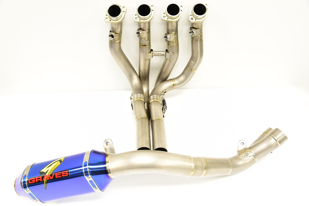 Graves Motorsports Yamaha R1 Superbike Full Titanium Exhaust System - ElecTrick Blue Silencer EXY-20R1-SBKB