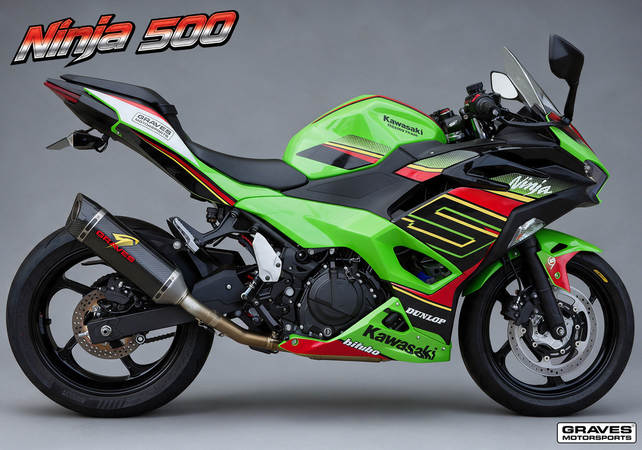 Graves Motorsports Kawasaki Ninja 400 / Ninja 500 Full LINK WORKS 3 Stainless / Carbon Exhaust EXK-24EX5-FSC