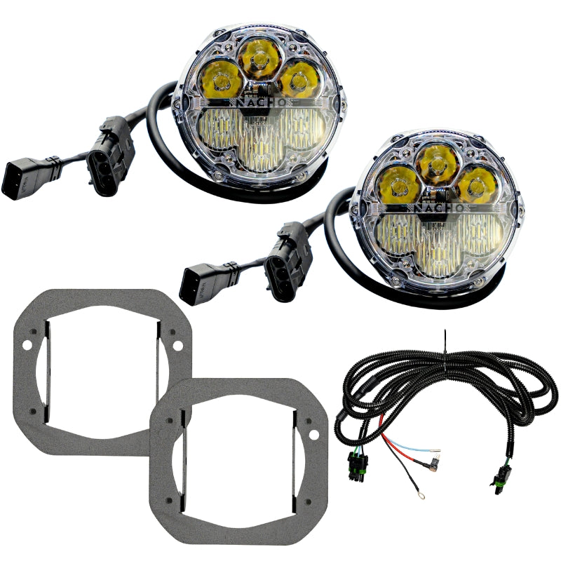 NACHO Quatro SAE/Spot Combo Plug-N-Play Fog Light Kit, Jeep JL/JT, One-Piece Bumper, White, Pair - V3JW1KWSM