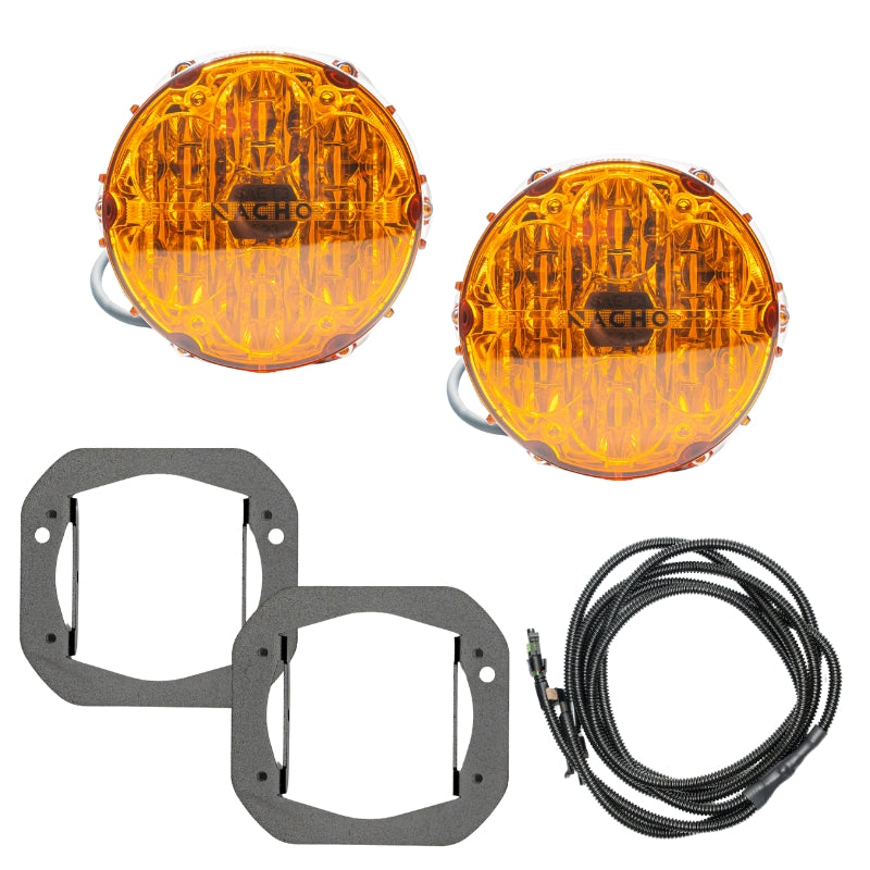 NACHO Quatro SAE Plug-N-Play Fog Light Kit, Jeep JL/JT, One-Piece Bumper, Amber, Pair - V3JW1KASO