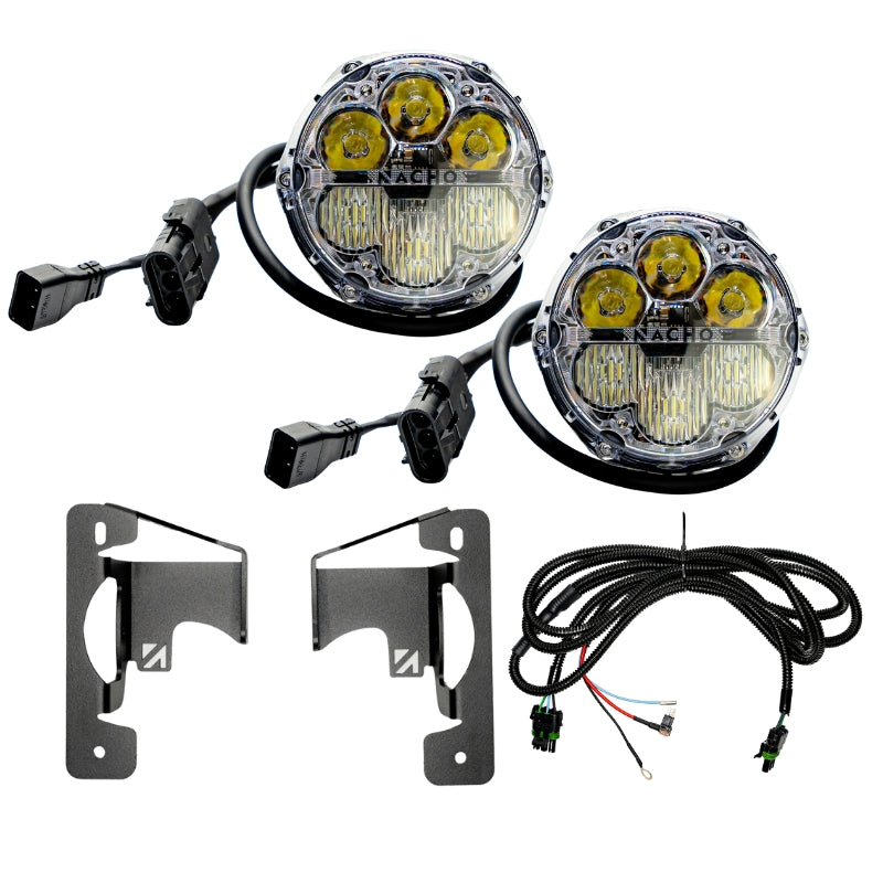 NACHO Quatro SAE/Spot Combo Plug-N-Play Fog Light Kit, Jeep JL/JT, Three-Piece Bumper, White, Pair - V3JW2KWSM
