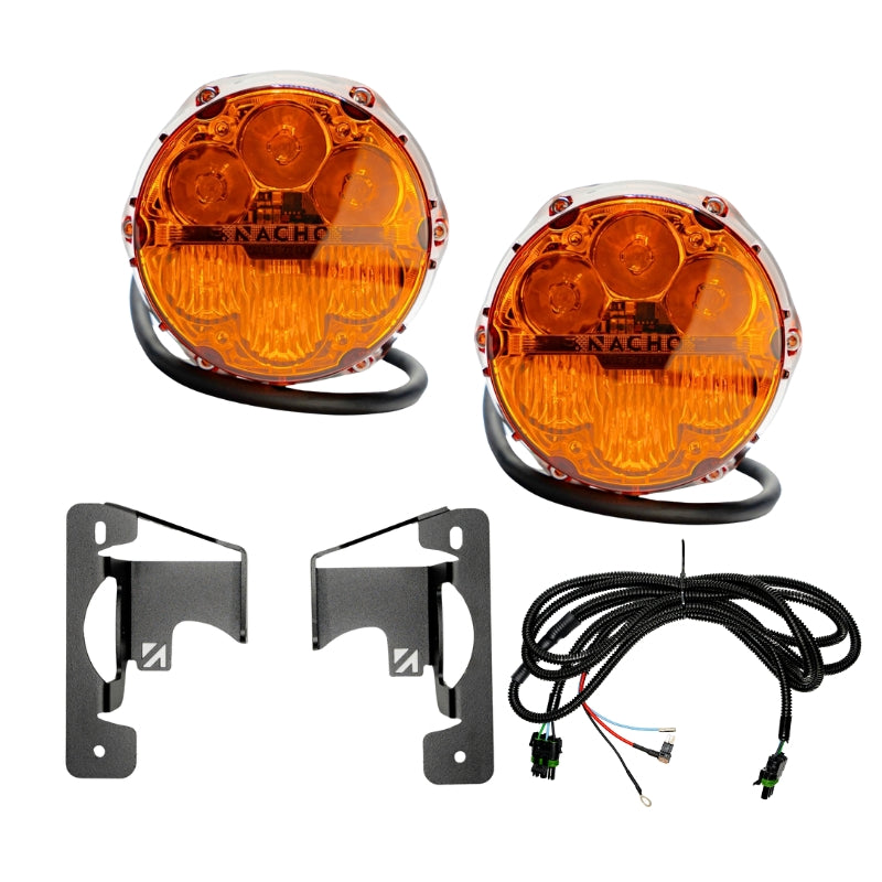NACHO Quatro SAE/Spot Combo Plug-N-Play Fog Light Kit, Jeep JL/JT, Three-Piece Bumper, Amber, Pair - V3JW2KASM