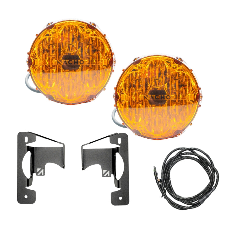 NACHO Quatro SAE Plug-N-Play Fog Light Kit, Jeep JL/JT, Three-Piece Bumper, Amber, Pair - V3JW2KASO