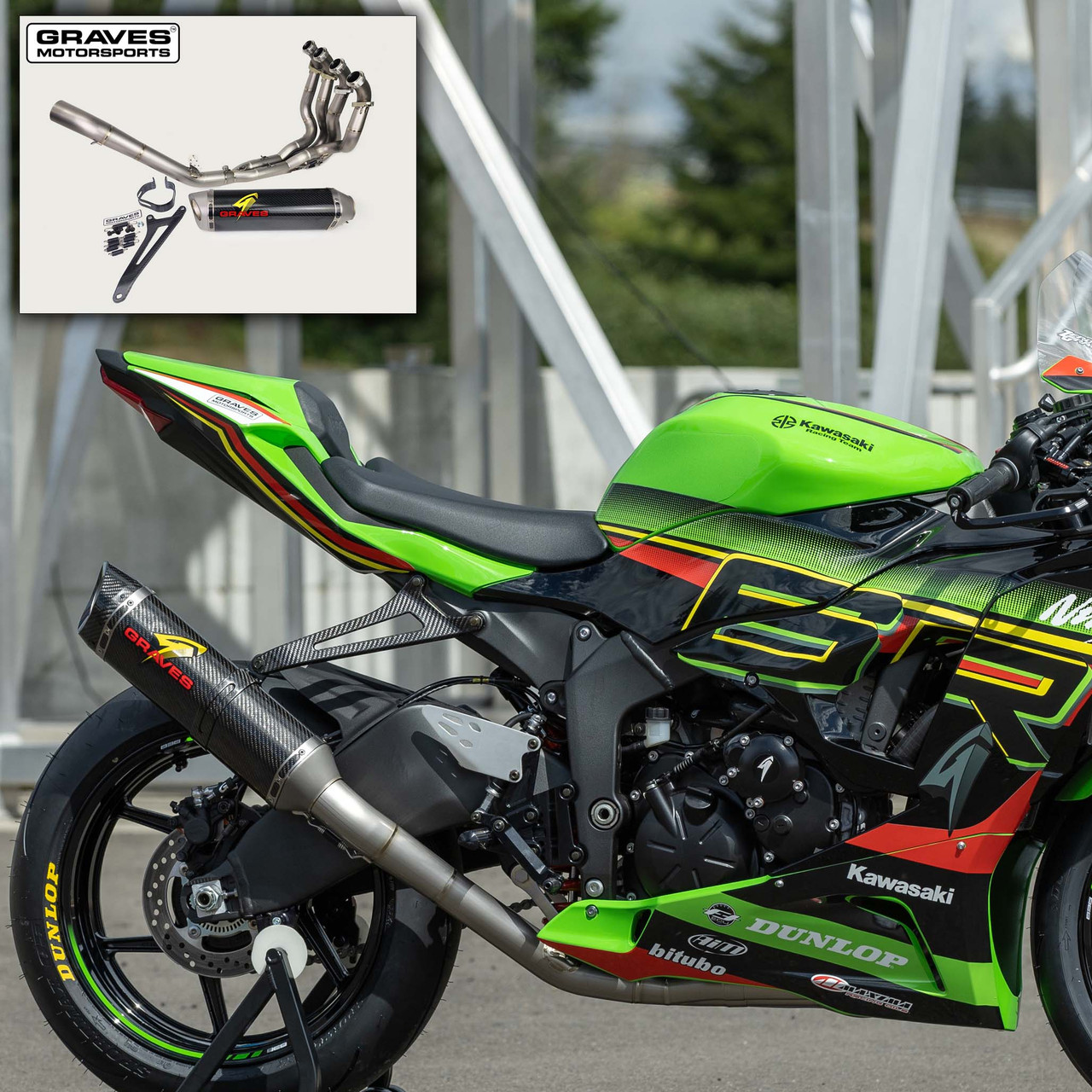 Graves Motorsports Kawasaki ZX-6R WORKS2 Carbon Full Exhaust System EXK-19ZX6-FTCW2
