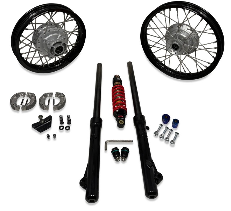 TB Parts     TB Forks, HD springs w/Black TiN Coated uppers, & 315# DNM Shock kit – CRF110 with wheels   TBW9674