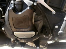 60-0403RC  Woodcraft Billet Alum.  RIGHT SIDE  Clutch Cover Protector Assembly - BLACK - '15-'24 Yamaha R3