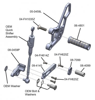05-0459B  Woodcraft  Rear Sets (No Folding Toe Pieces) -  Yamaha R9  '24 - 25   Black (Std or GP Shift)