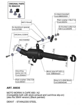 Leo Vince 80035 CAT ELIMINATOR (LINK PIPE) for Moto Morini X-CAPE 650/A2 2021 - 2024