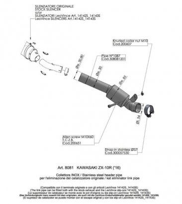 Leo Vince 8081 CAT ELIMINATOR (LINK PIPE) for Kawasaki ZX-10R/RR Ninja  2016 - 2020