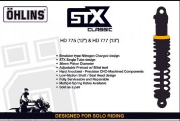 HD777  Harley-Davidson Ohlins Shocks  1990-22 FL Touring (Road King, Street Glide, Electra Glide etc)  Black Line   13"