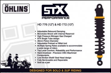 HD776  Harley-Davidson Ohlins Shocks  1990-22 FL Touring (Road King, Street Glide, Electra Glide etc)  Black Line   12"